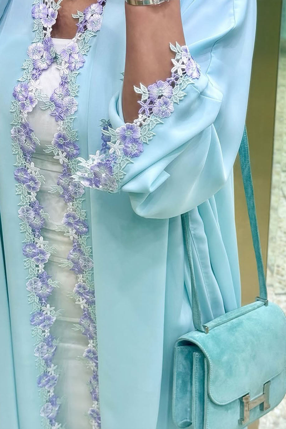 Alara Floral Embroidered Open Abaya Cardigan 1078 – Blue