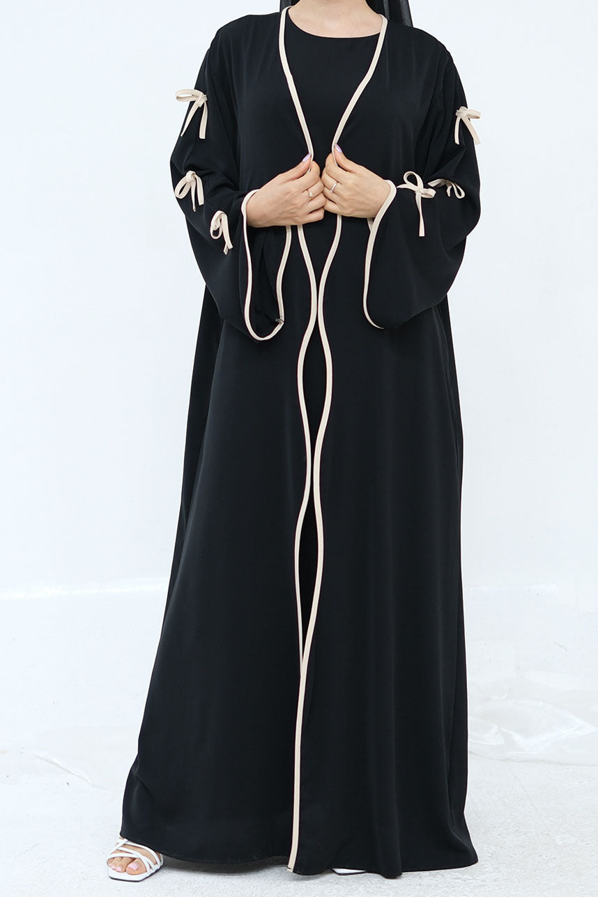 Yasira Nida Elegant Bow-Tie Open Abaya 962 - Black