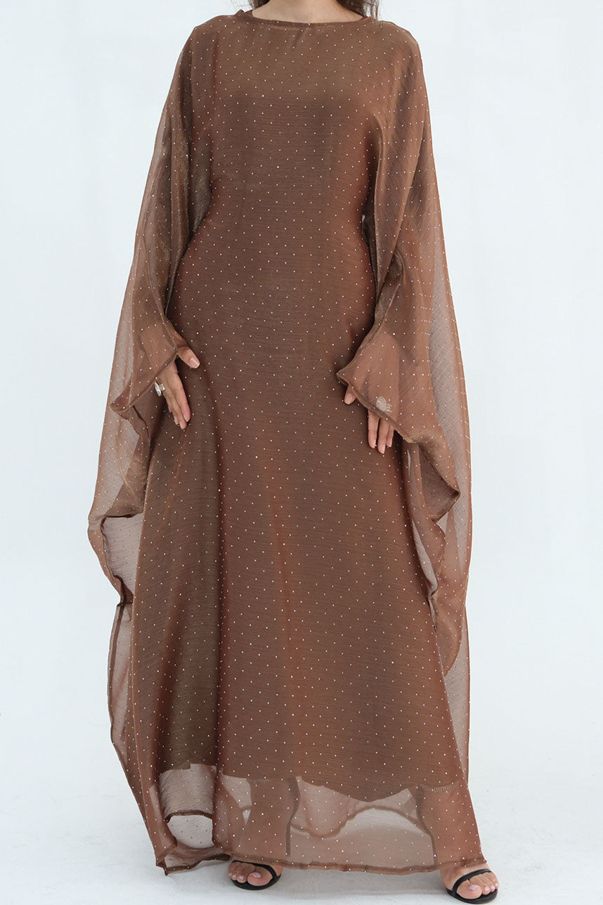 Aria Rhinestone-Embellished Elegant  Dress 1045 – Khaki