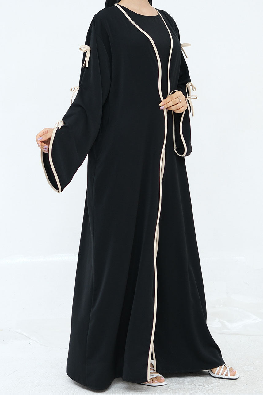 Yasira Nida Elegant Bow-Tie Open Abaya 962 - Black