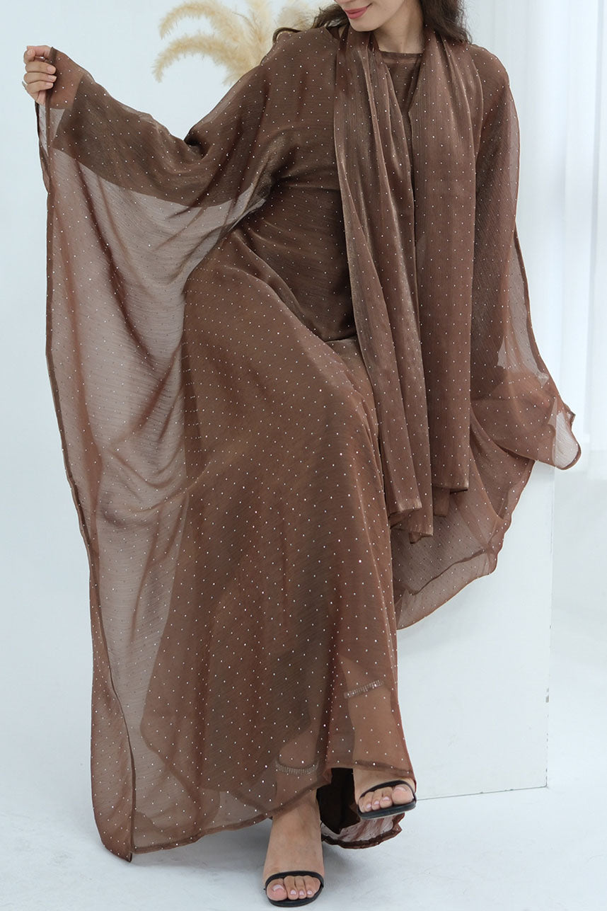 Aria Rhinestone-Embellished Elegant  Dress 1045 – Khaki