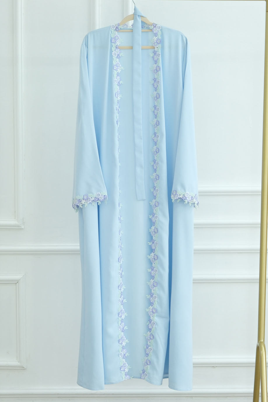 Alara Floral Embroidered Open Abaya Cardigan 1078 – Blue