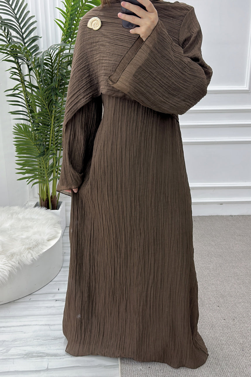 Serenne Double-Layer Elegant Modest Dress 1088 – Coffee