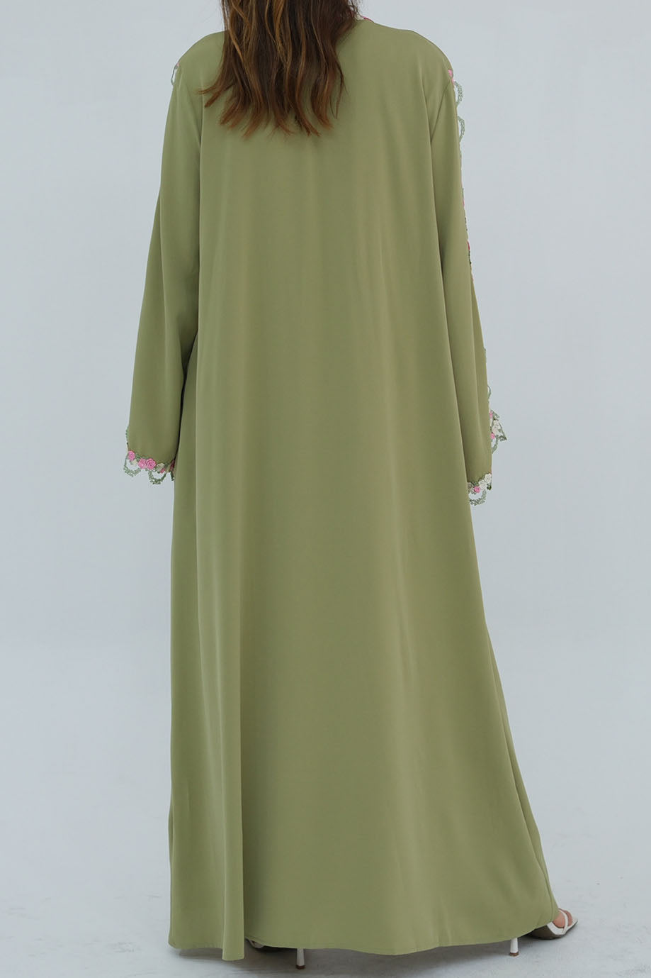 Mirage Embroidered Open Abaya Cardigan 1079 – Olive Green