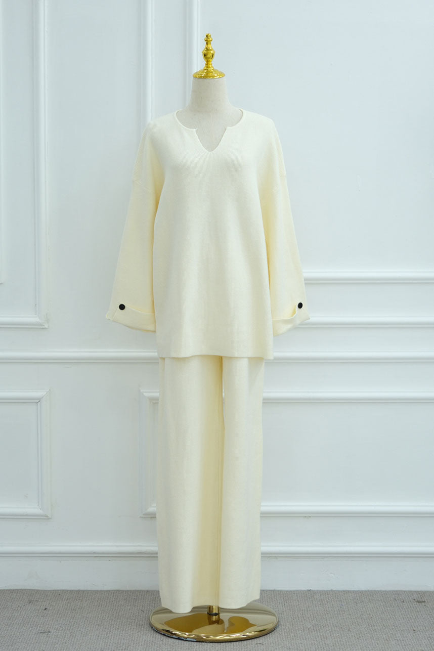 Terra Keyhole V-Neck Thick-Knit Modest Set WDM006 – Beige