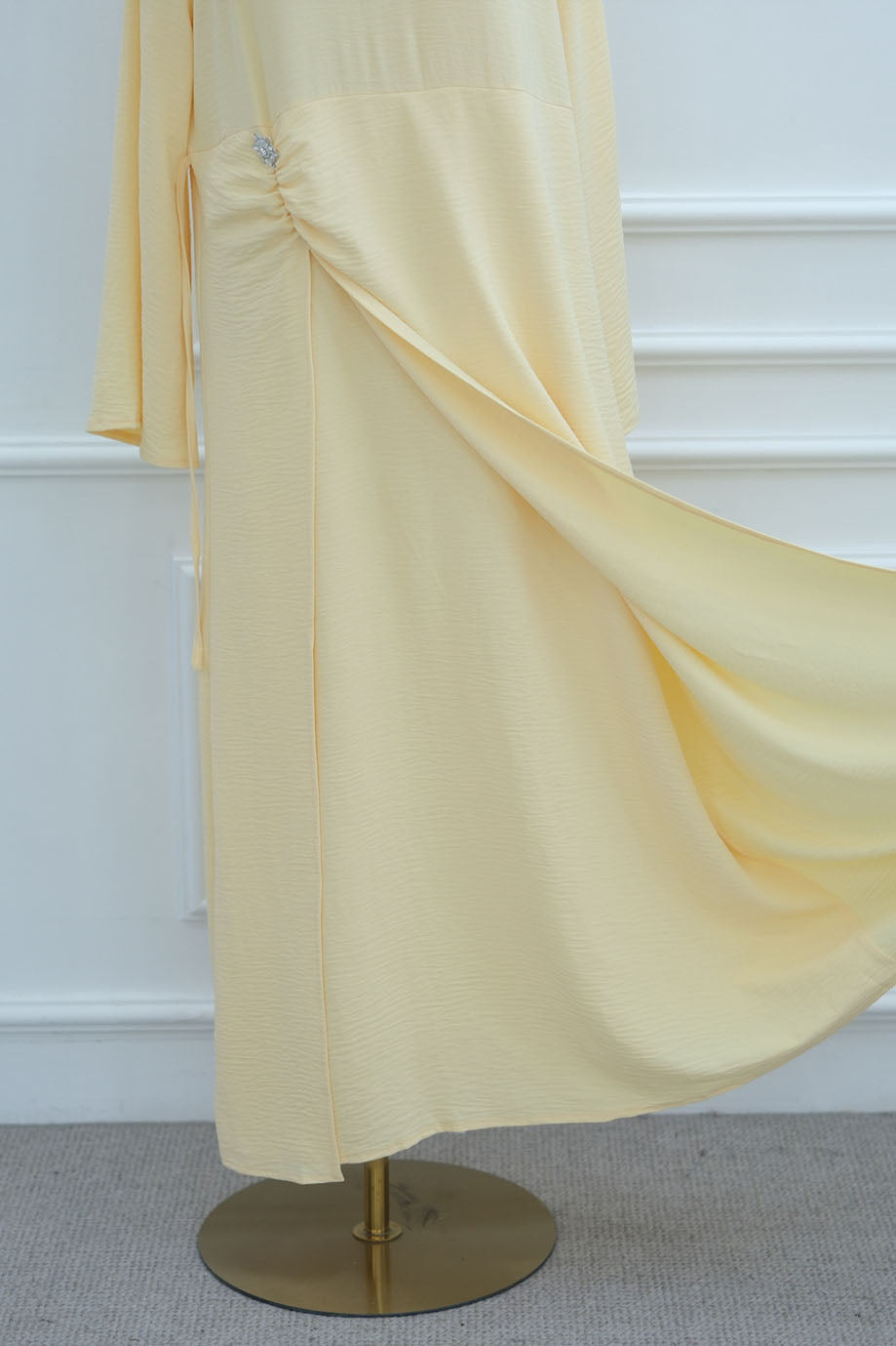 Velora Elegant Ruched Maxi Dress Abaya 1077 – Yellow