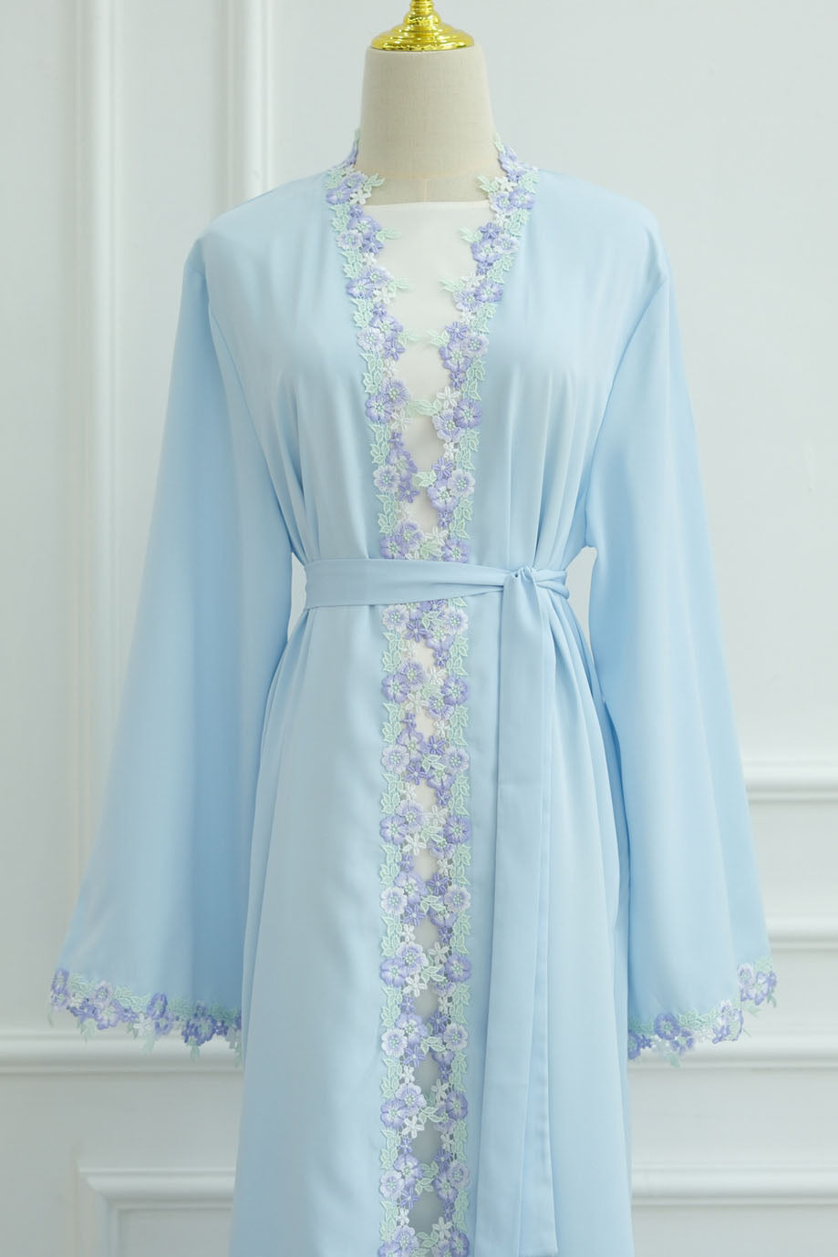 Alara Floral Embroidered Open Abaya Cardigan 1078 – Blue