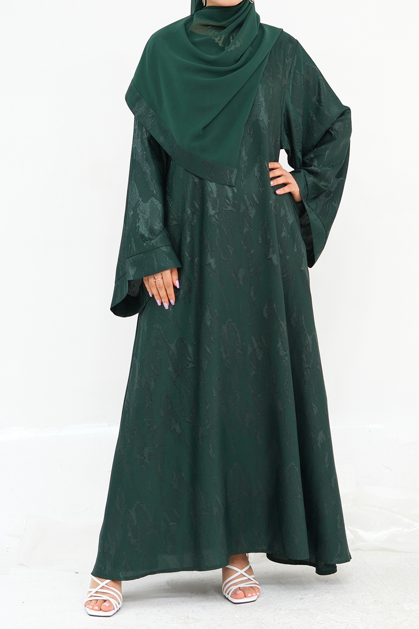Opaline Textured-Jacquard Modest Maxi Dress DB001 – Emerald Gree