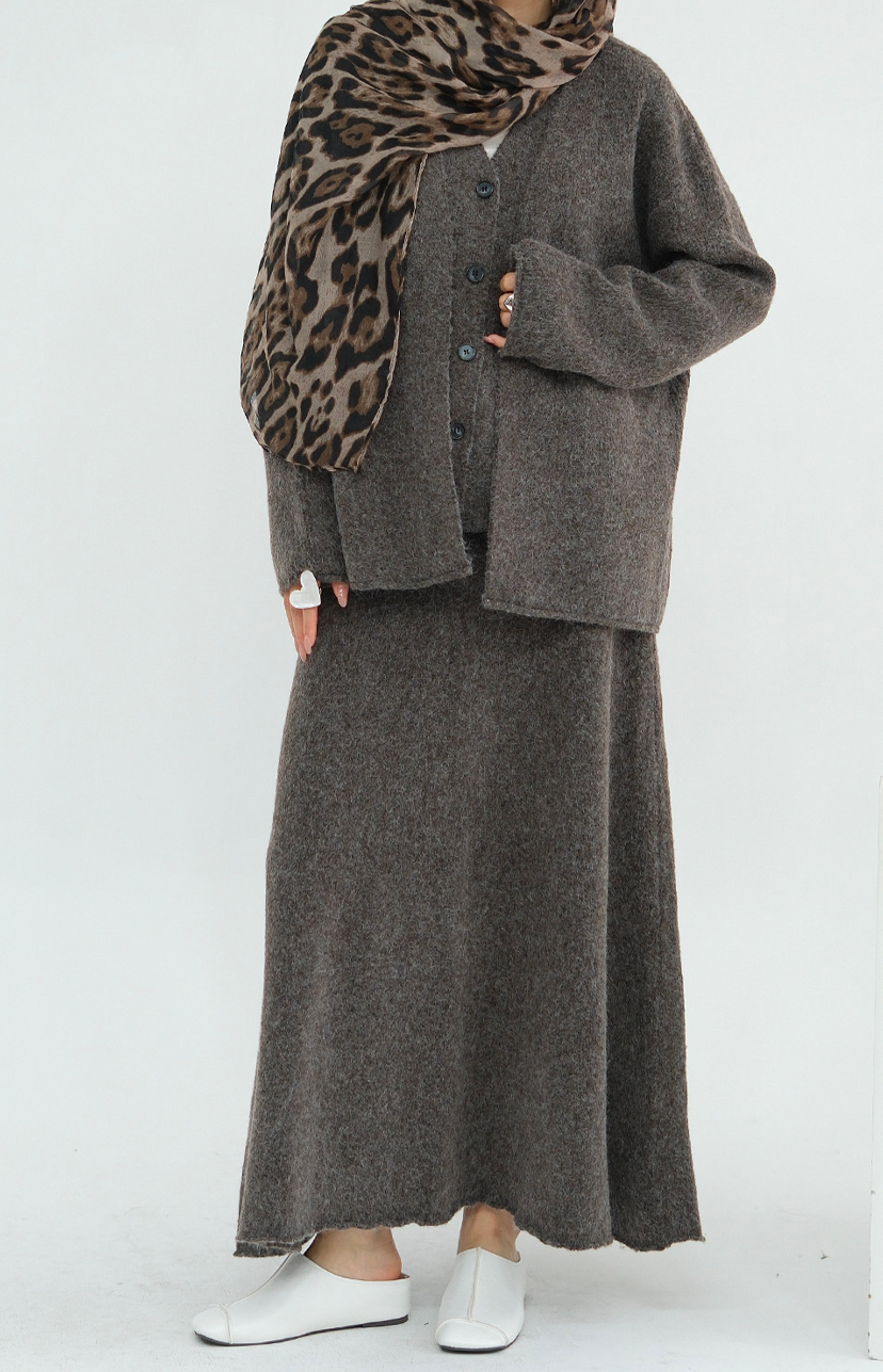 Hearth Soft-Knit Modest Three-Piece Set 010 – Coffee Brown