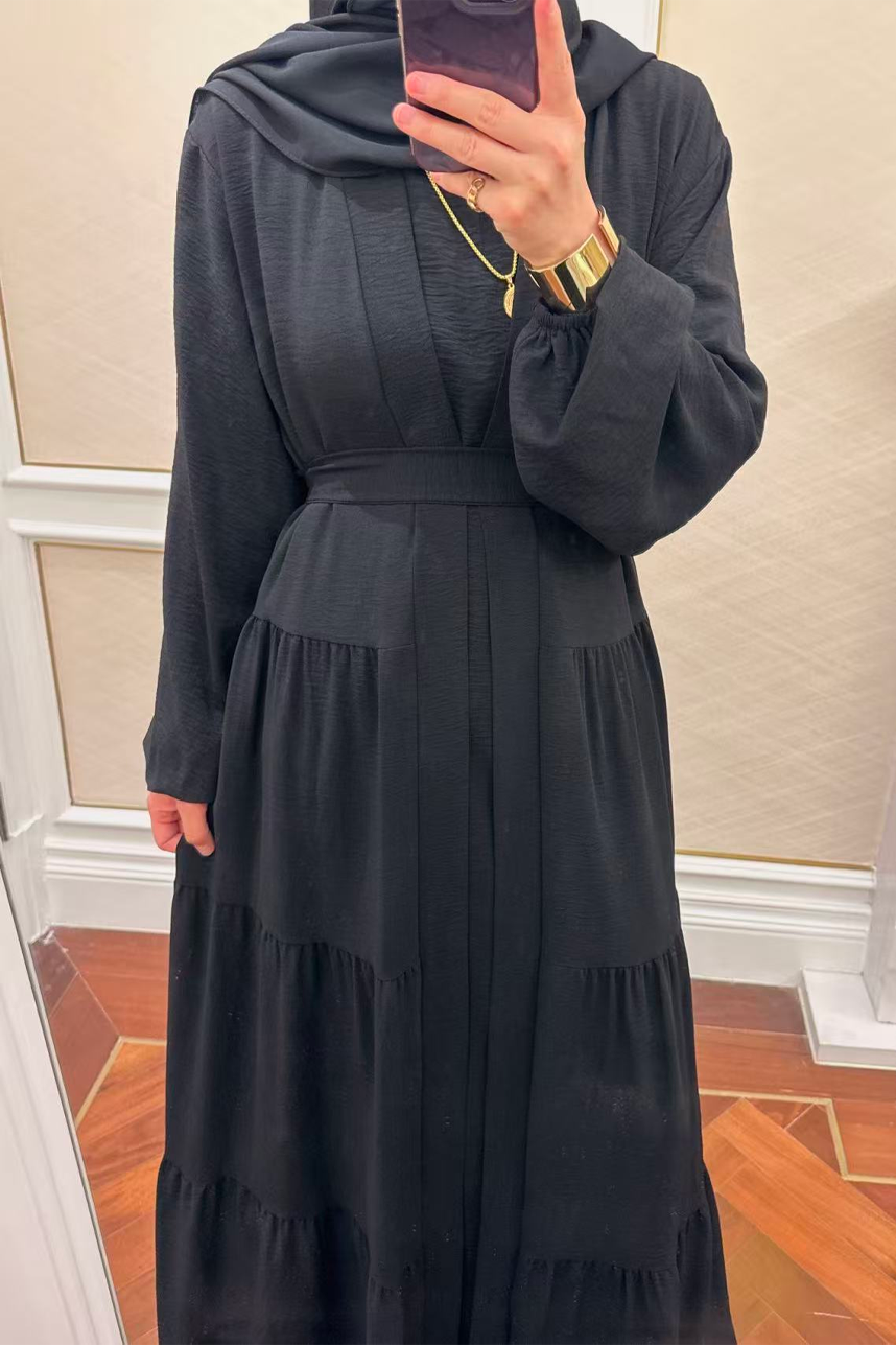 Edenveil Open Abaya & Sleeveless Dress Set 1018 – Black