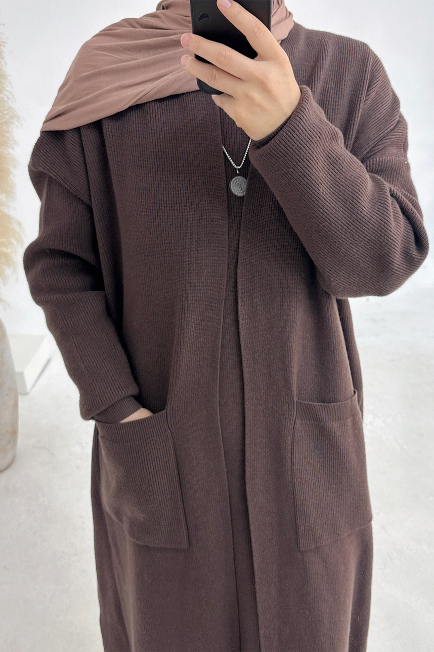 Knitveil Cardigan & Sleeveless Dress Set 906➕907 – Cocoa Brown