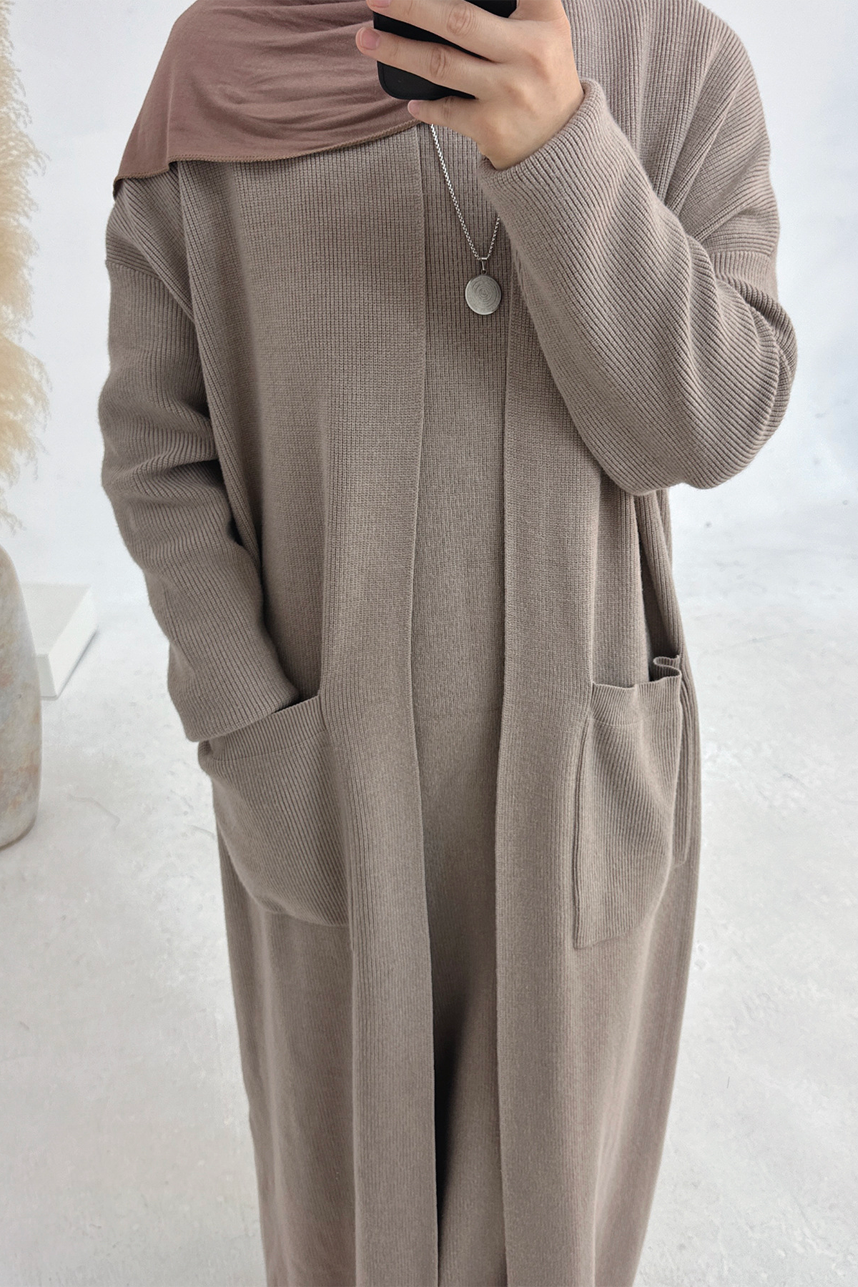 Knitveil Cardigan & Sleeveless Dress Set 906➕907 – Taupe