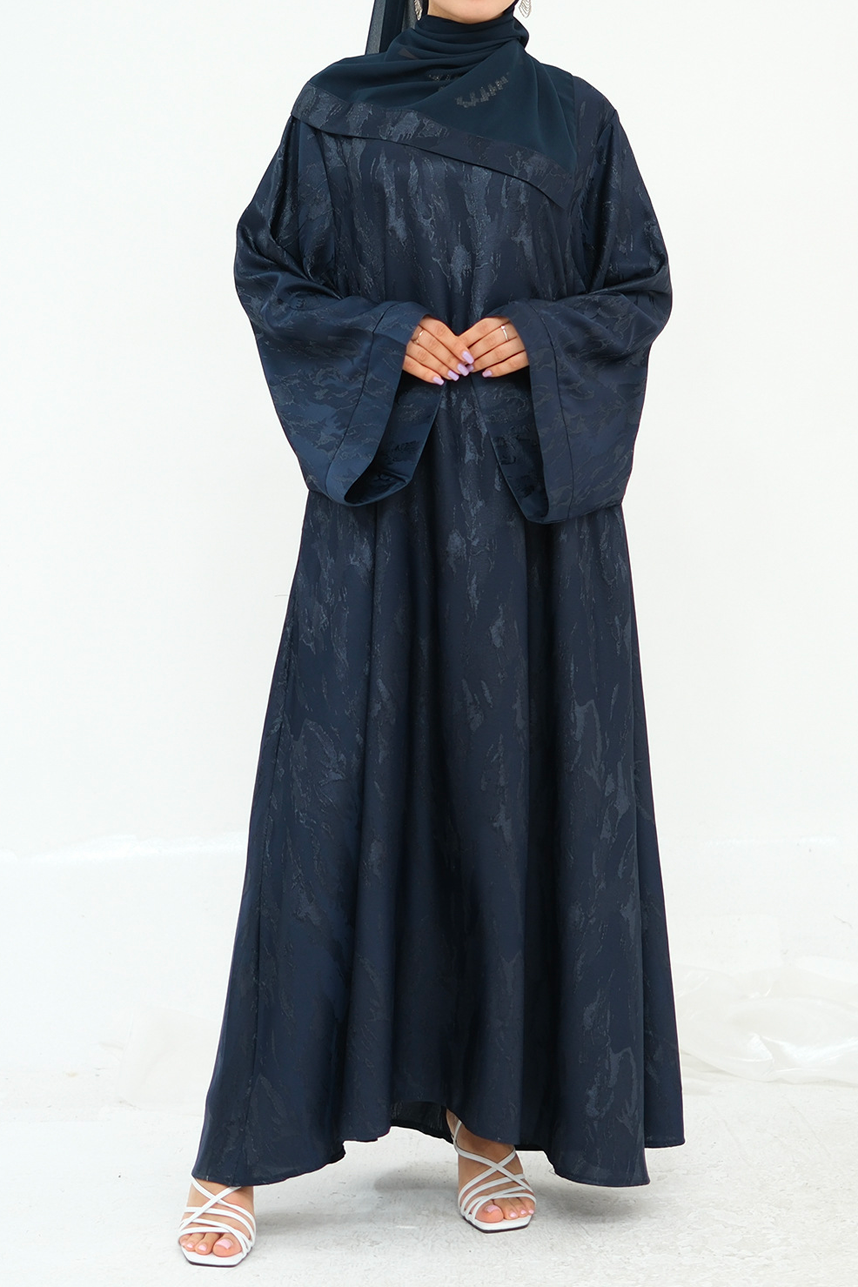 Opaline Textured-Jacquard Modest Maxi Dress DB001 – Navy Blue