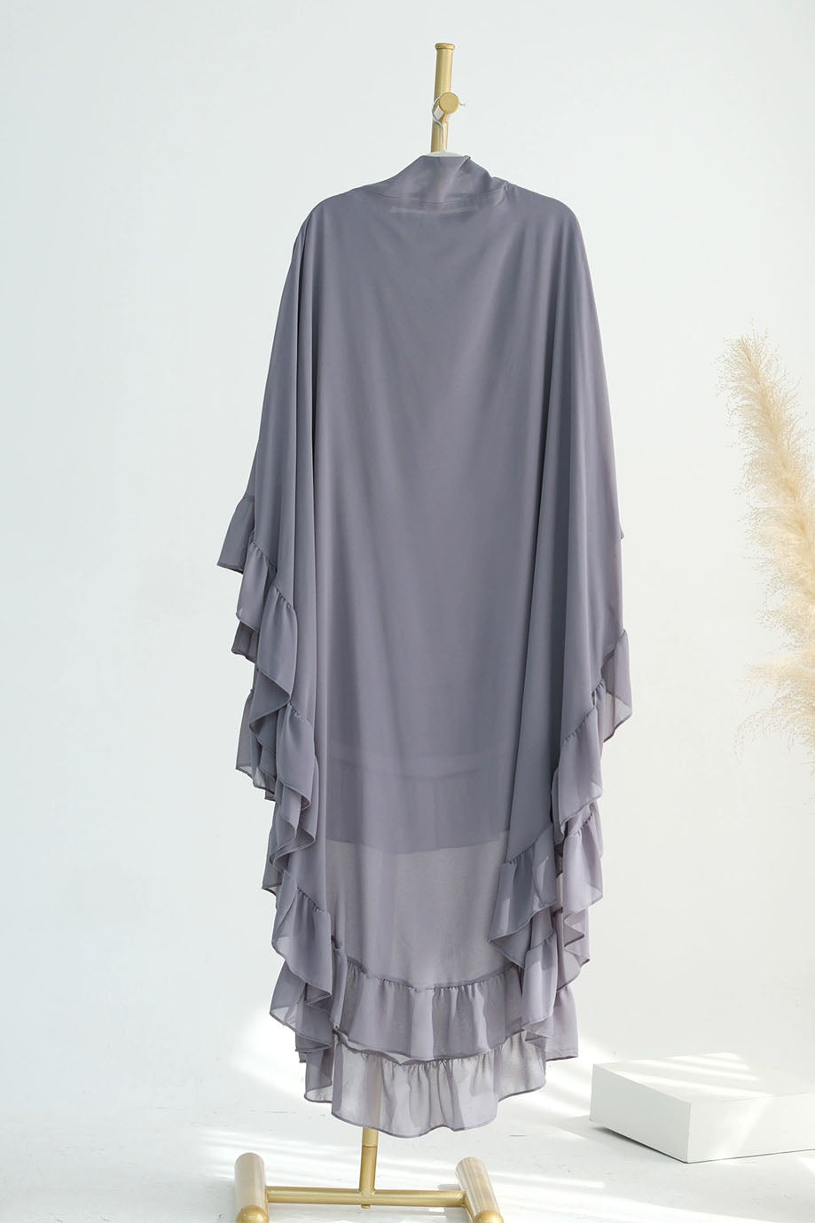 Double Layer Ruffle Maxi Hijab 926 – Dark Grey