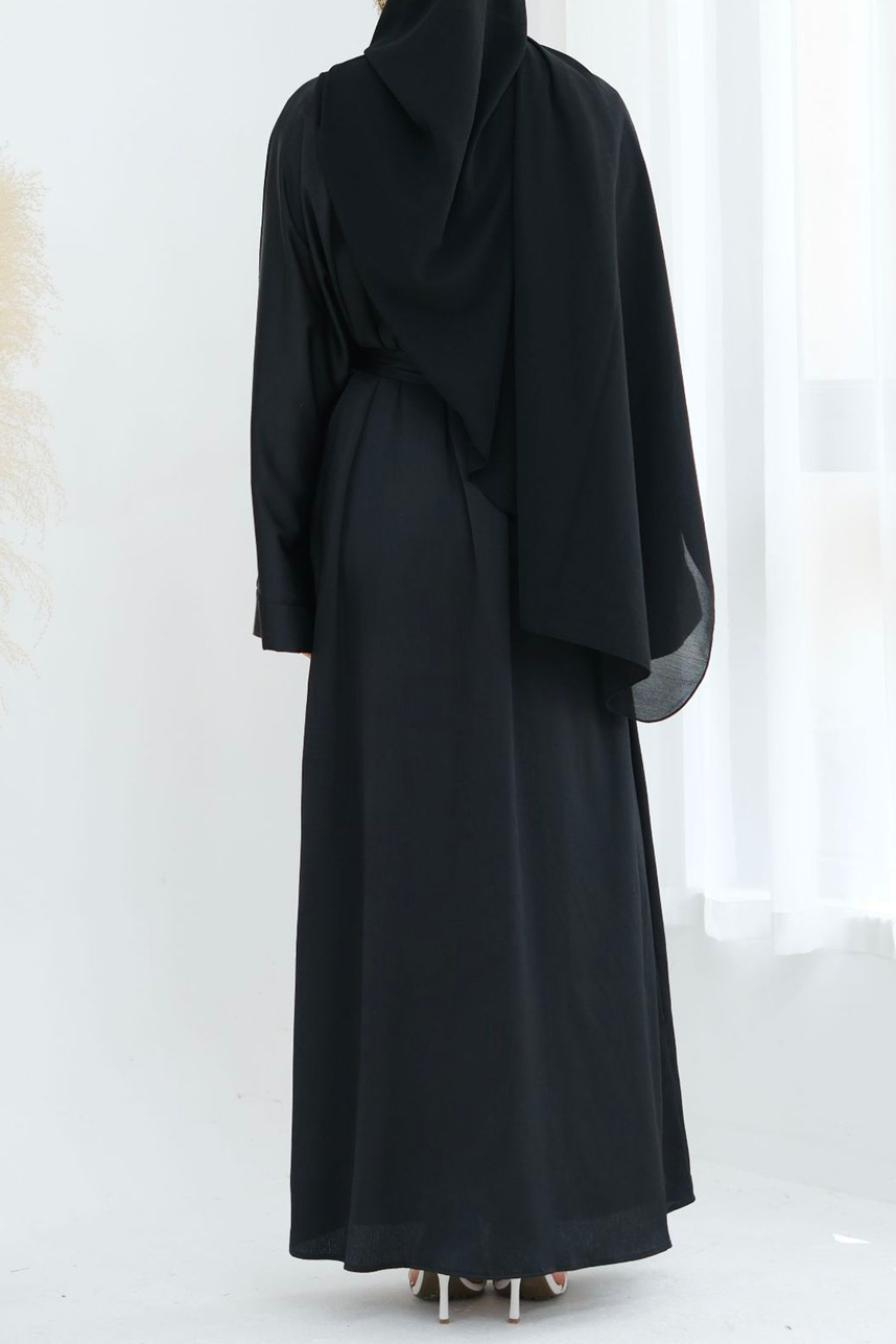 Coral Beaded-Motif Tie-Belt Open Abaya 829 – Black