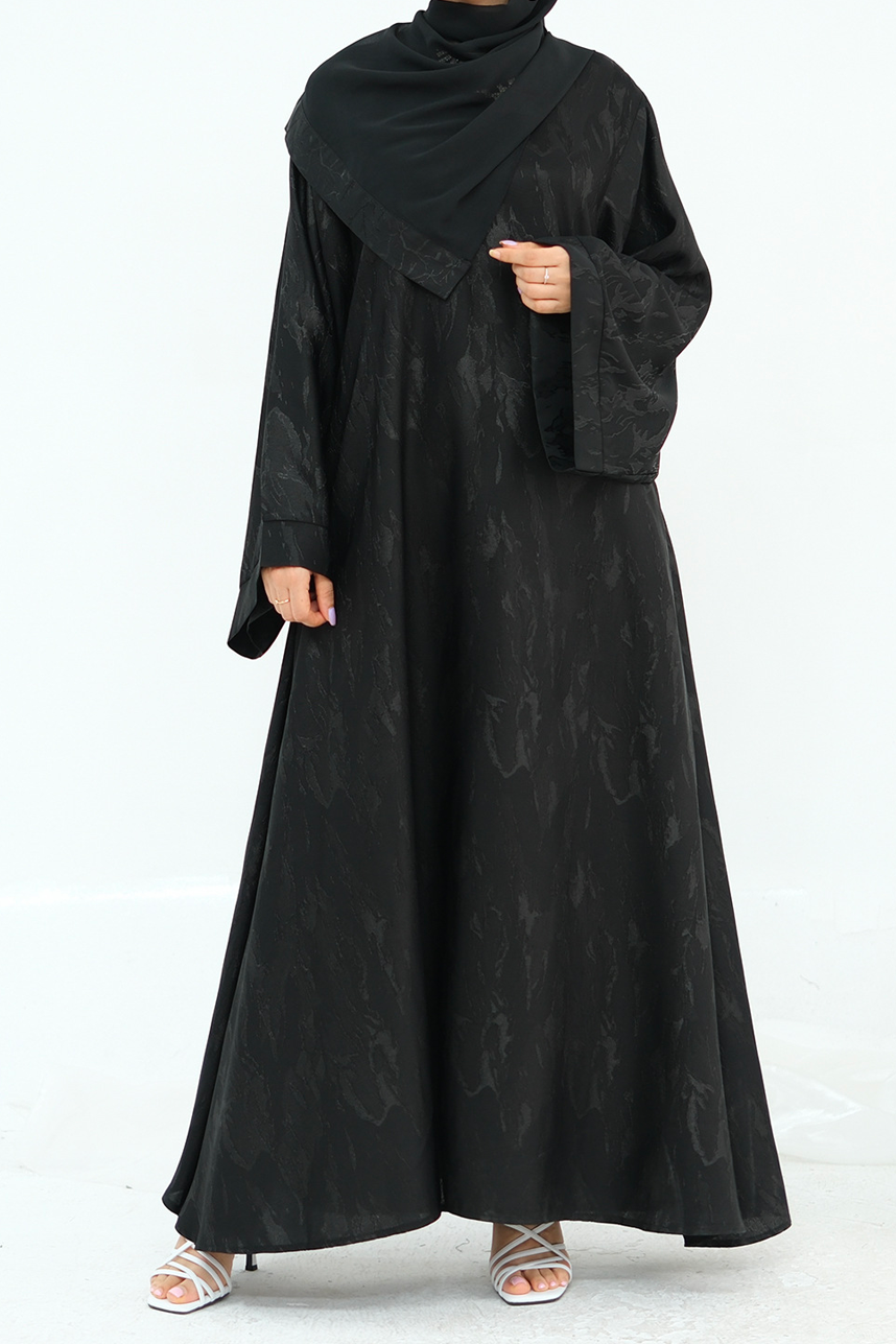 Opaline Textured-Jacquard Modest Maxi Dress DB001 – Black