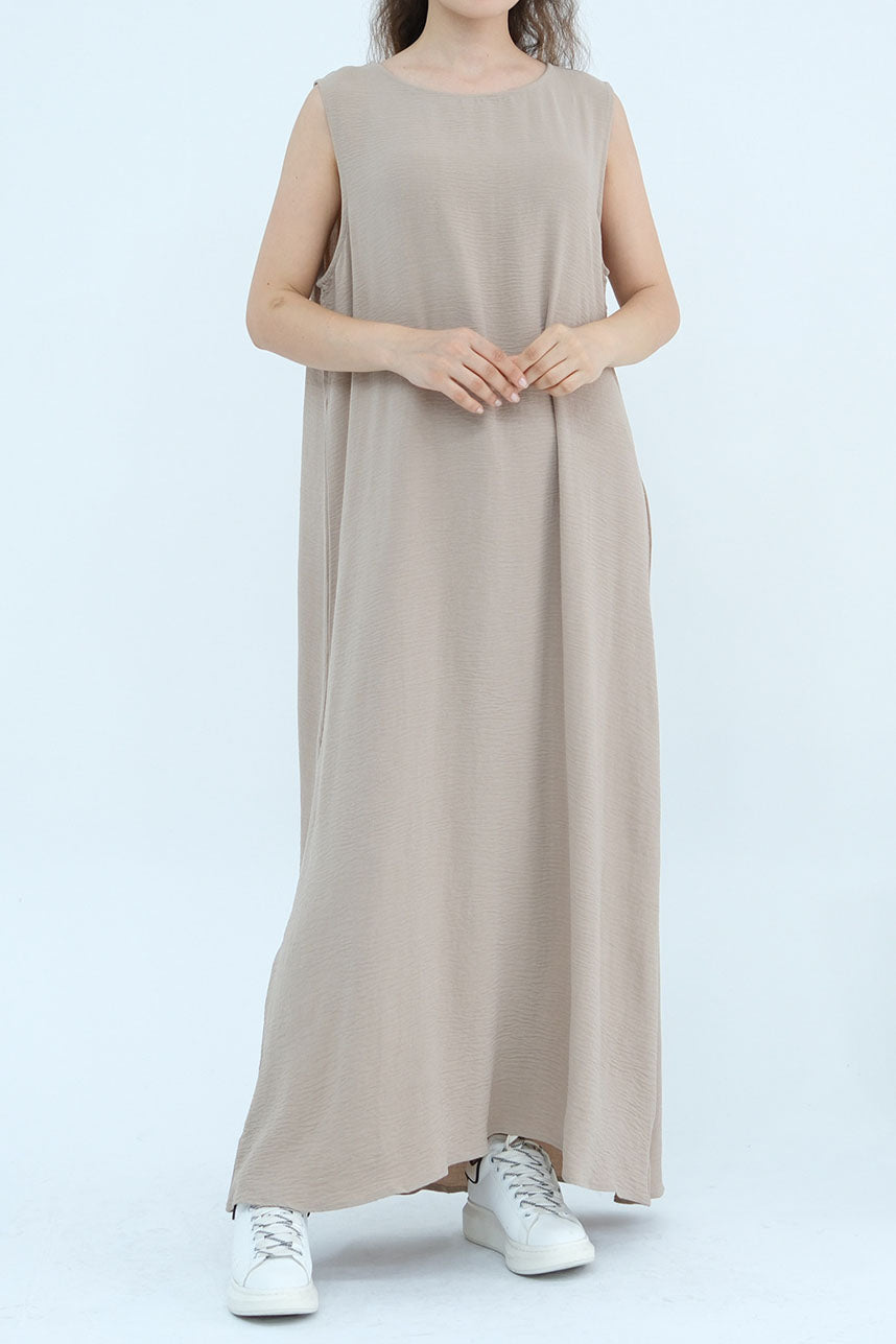 Edenveil Open Abaya & Sleeveless Dress Set 1018 – Desert Taupe