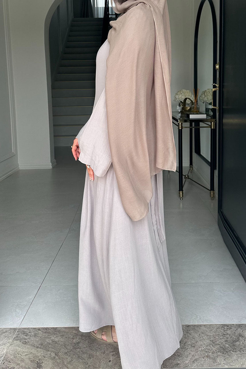 Oasis Adjustable-Waist Cotton-Linen Maxi Dress Abaya 948 – Taro
