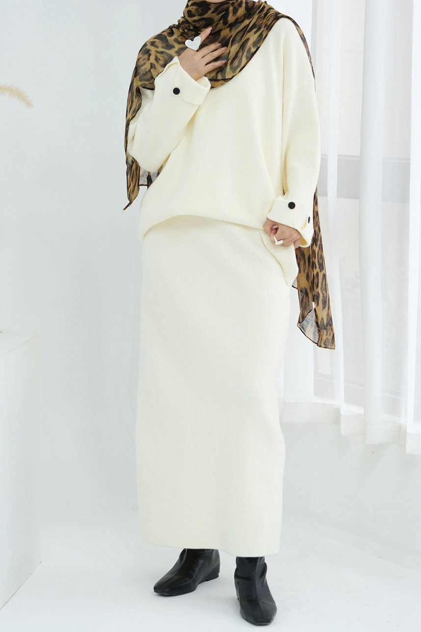 Serenya Thick-Knit Two-Piece Modest Set WDM005 – White