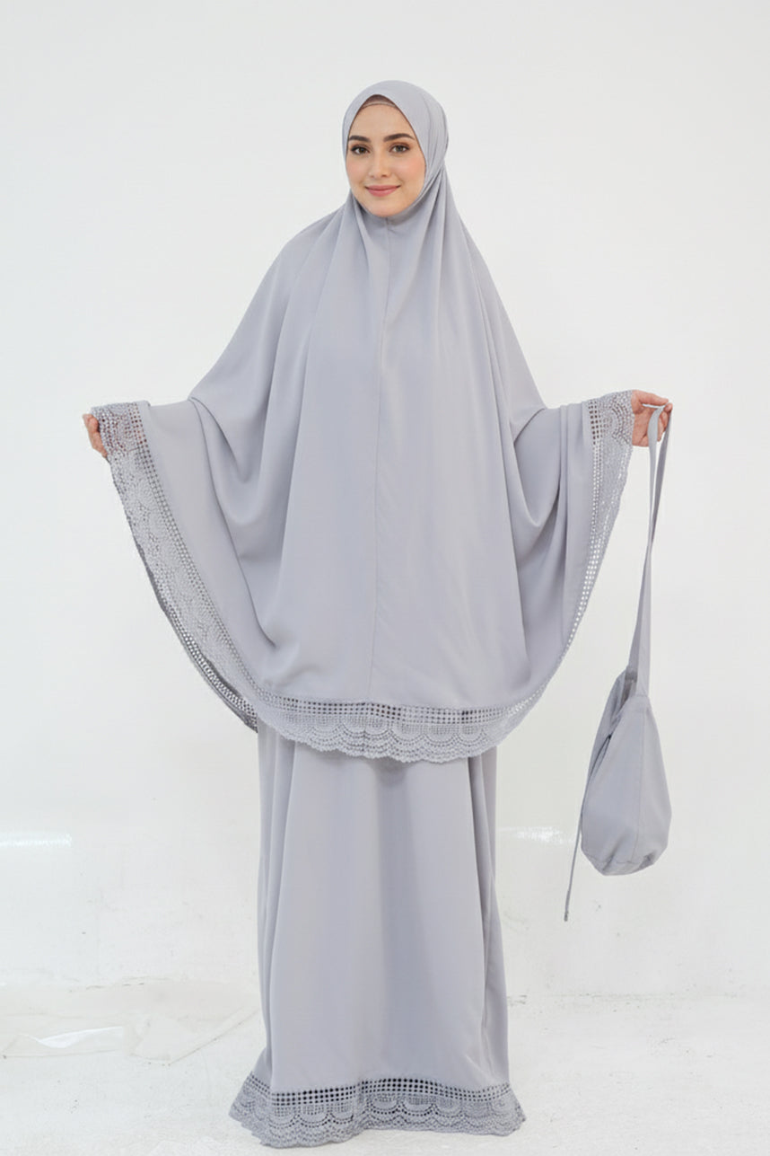 Dawnmist Lace Trim Modest Prayer Set 957 – Silver Grey