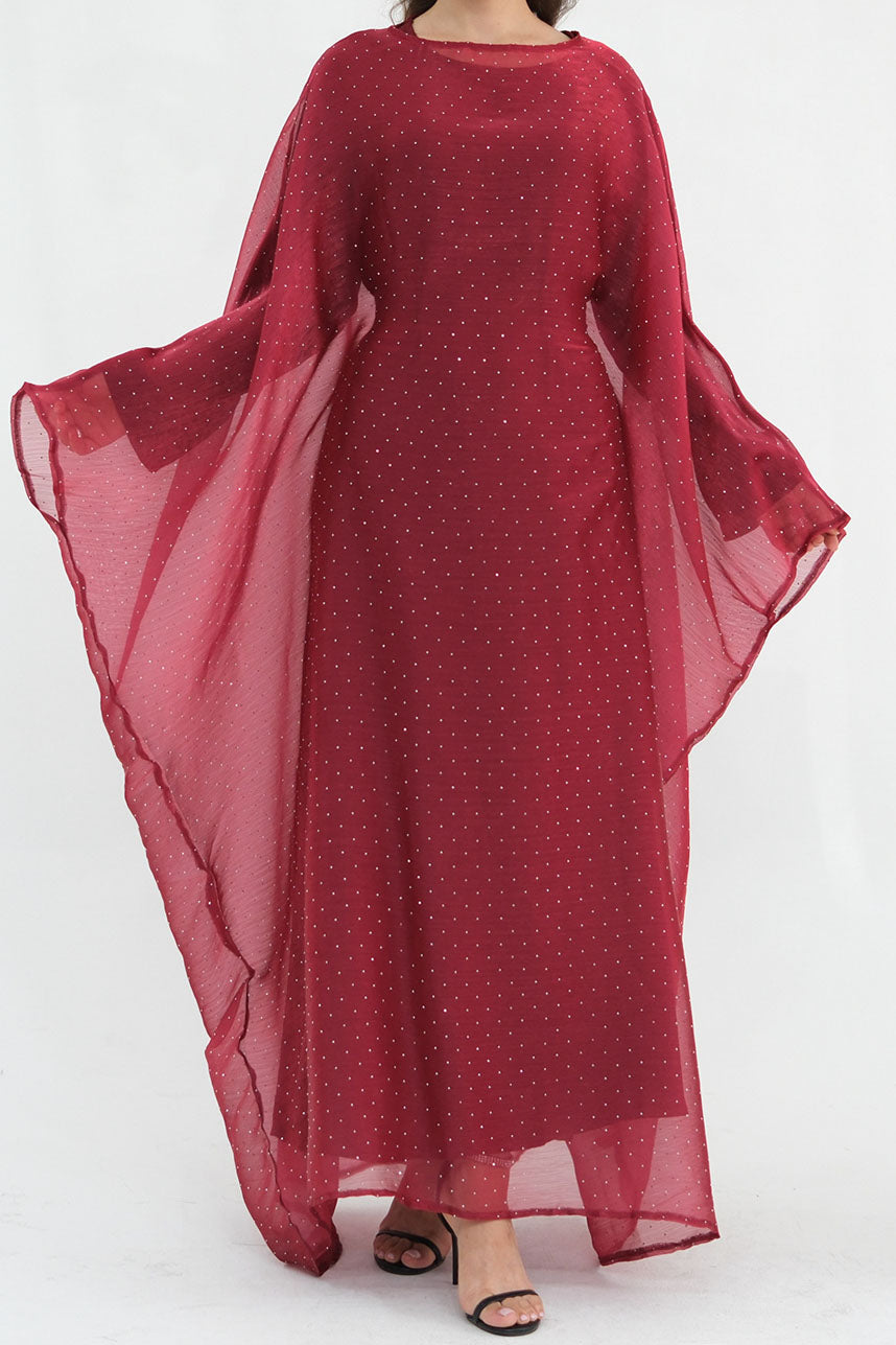 Aria Rhinestone-Embellished Elegant  Dress 1045 – Wine Red