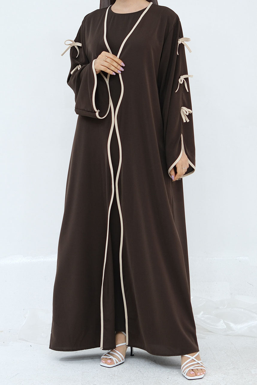 Yasira Nida Elegant Bow-Tie Open Abaya 962 - Coffee