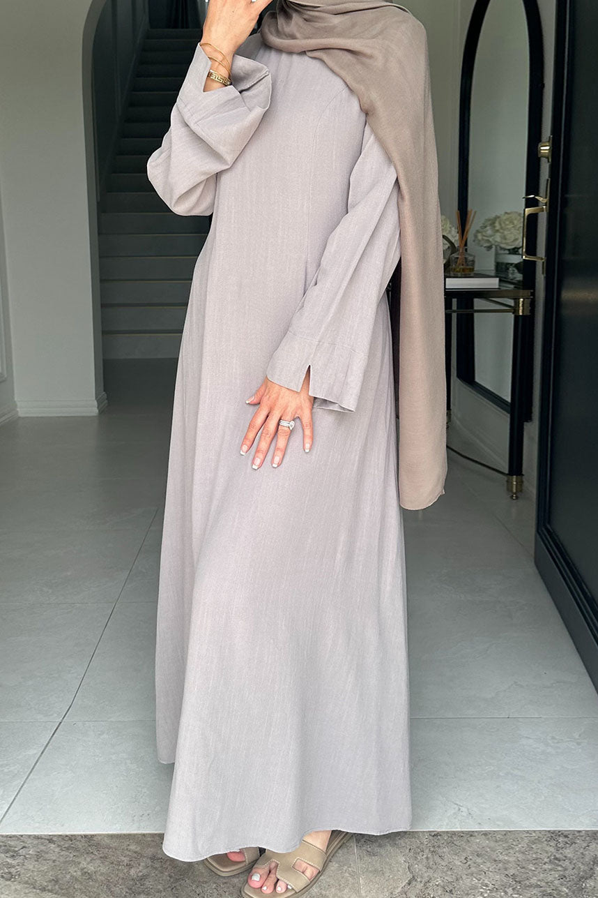 Oasis Adjustable-Waist Cotton-Linen Maxi Dress Abaya 948 – Taro