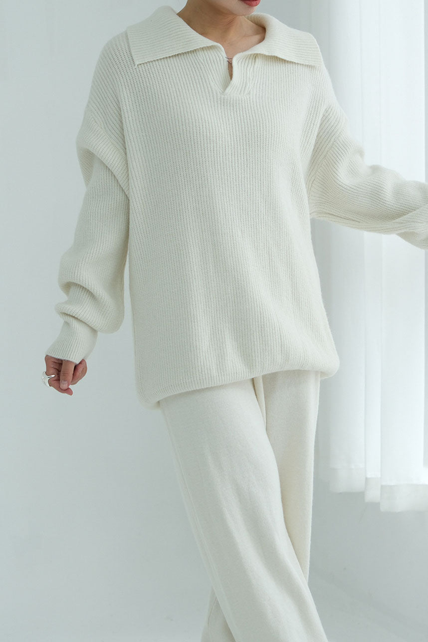 Monara Collared Thick-Knit Two-Piece Modest Set 008 – White