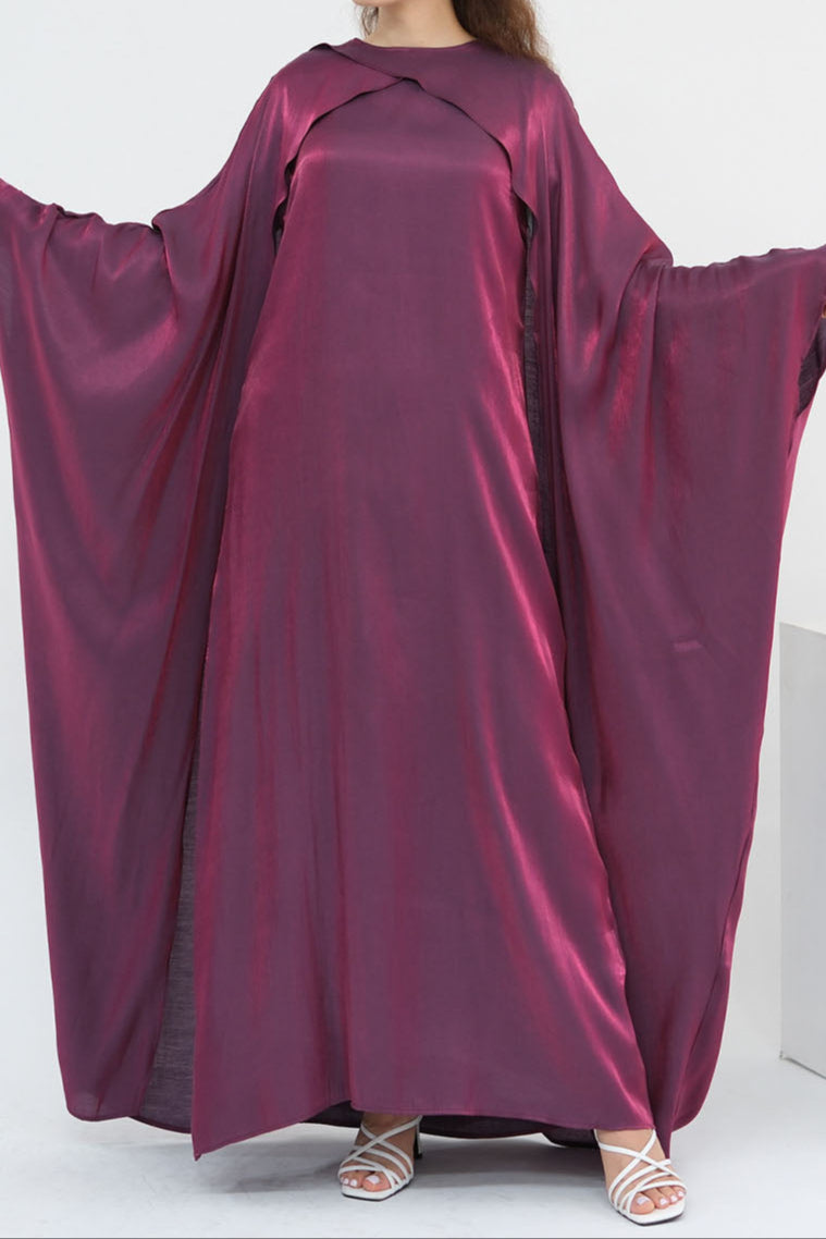 Solenne Pearl-Sheen Elegant Two-Piece Abaya 1028 – Berry Plum