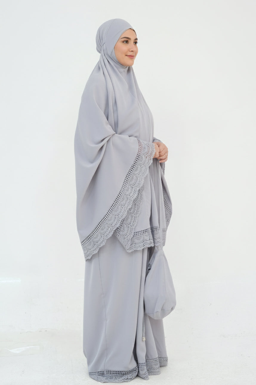 Dawnmist Lace Trim Modest Prayer Set 957 – Silver Grey