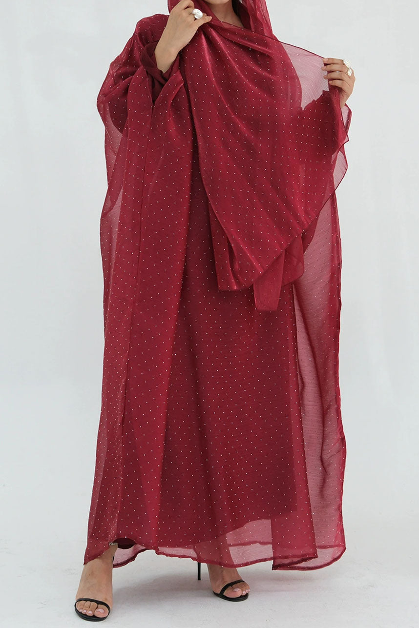 Aria Rhinestone-Embellished Elegant  Dress 1045 – Wine Red