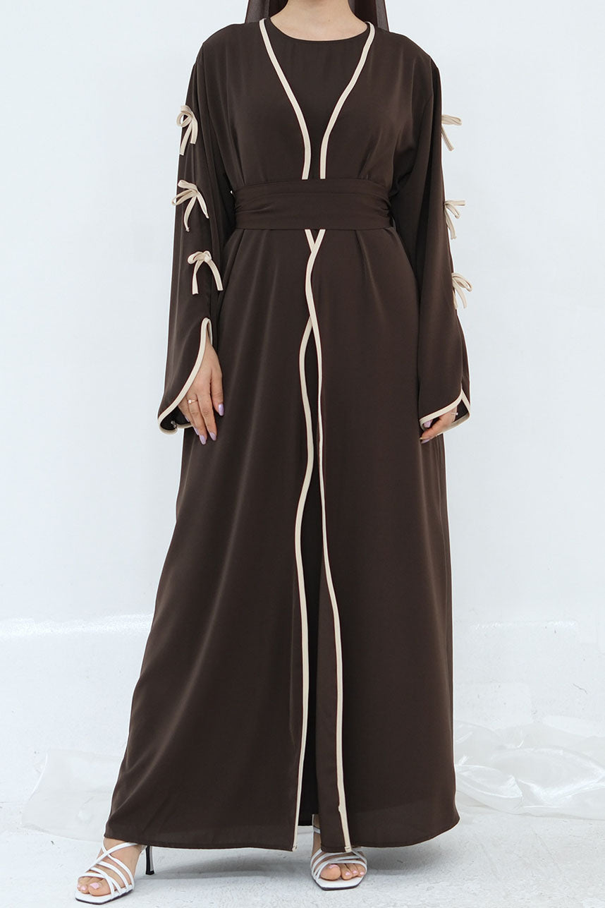 Yasira Nida Elegant Bow-Tie Open Abaya 962 - Coffee