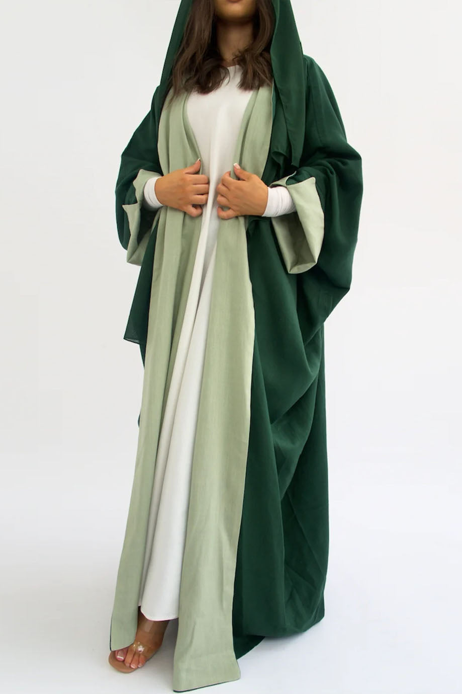 Celira Reversible Elegant Open Abaya Cardigan 736 – Green