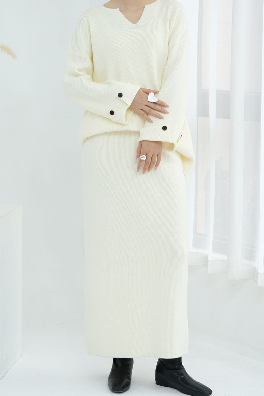 Serenya Thick-Knit Two-Piece Modest Set WDM005 – White
