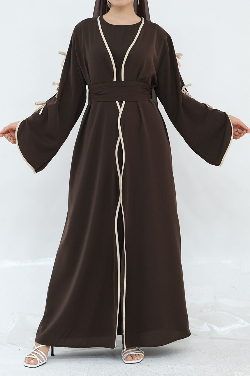 Yasira Nida Elegant Bow-Tie Open Abaya 962 - Coffee