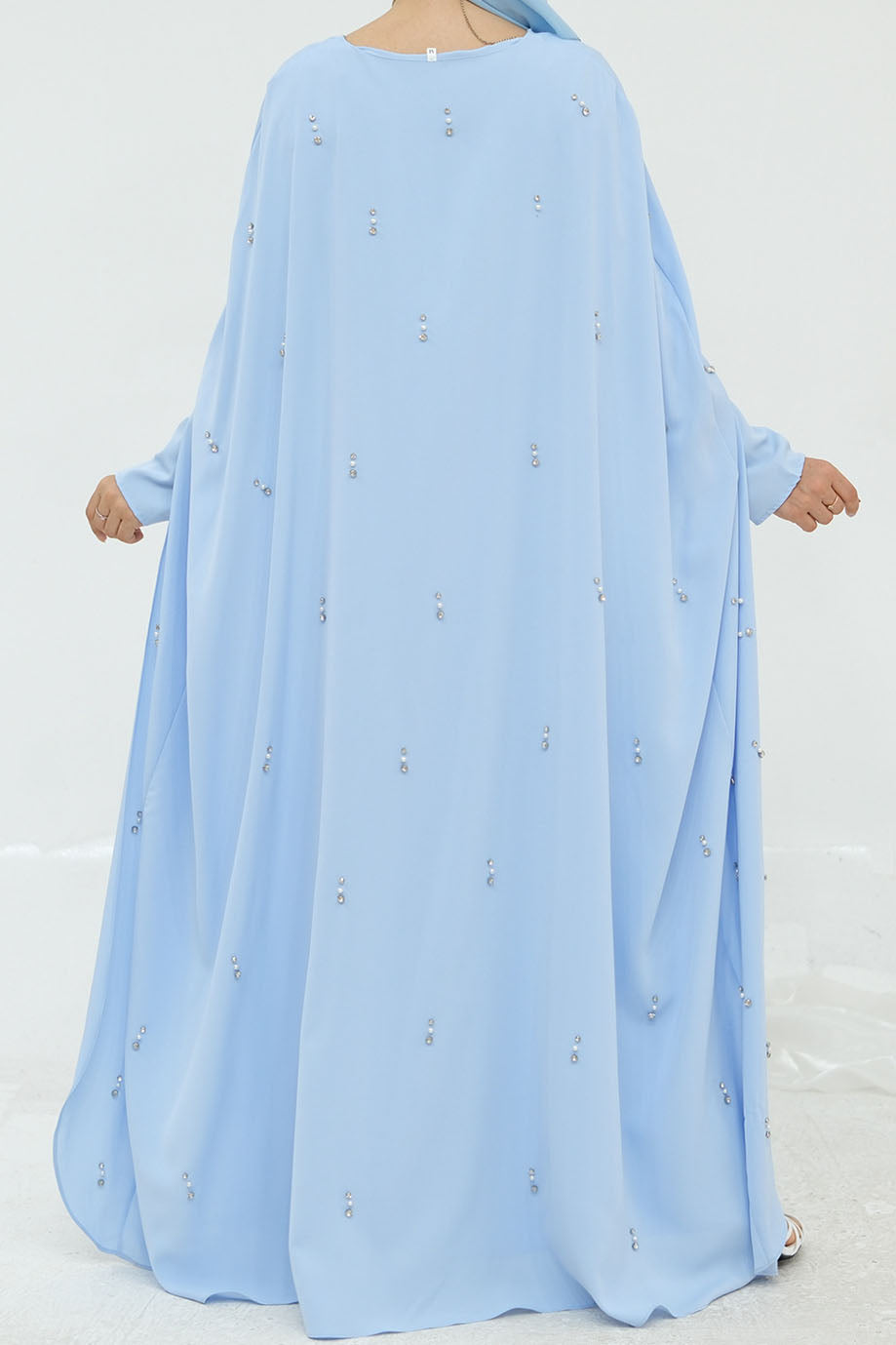 Aureya Solid Crystal-Embellished Faux Two-Piece Abaya 997 –Blue