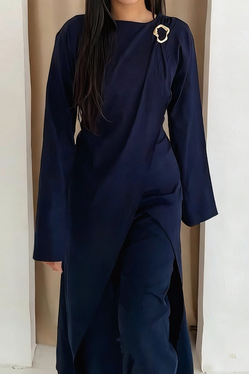 Elowen Elegant Draped Modest Ensemble 1103 – Blue