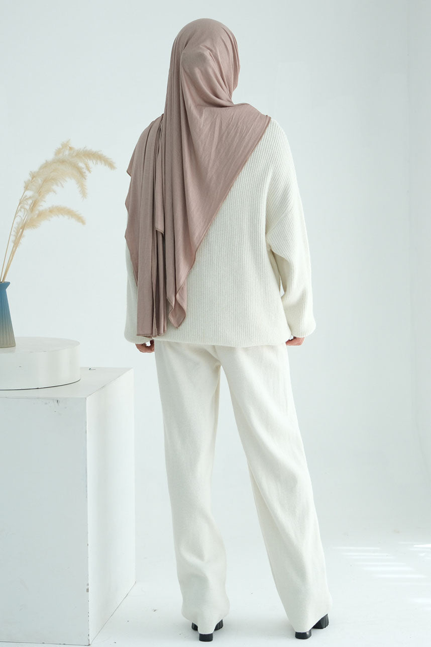 Monara Collared Thick-Knit Two-Piece Modest Set 008 – White