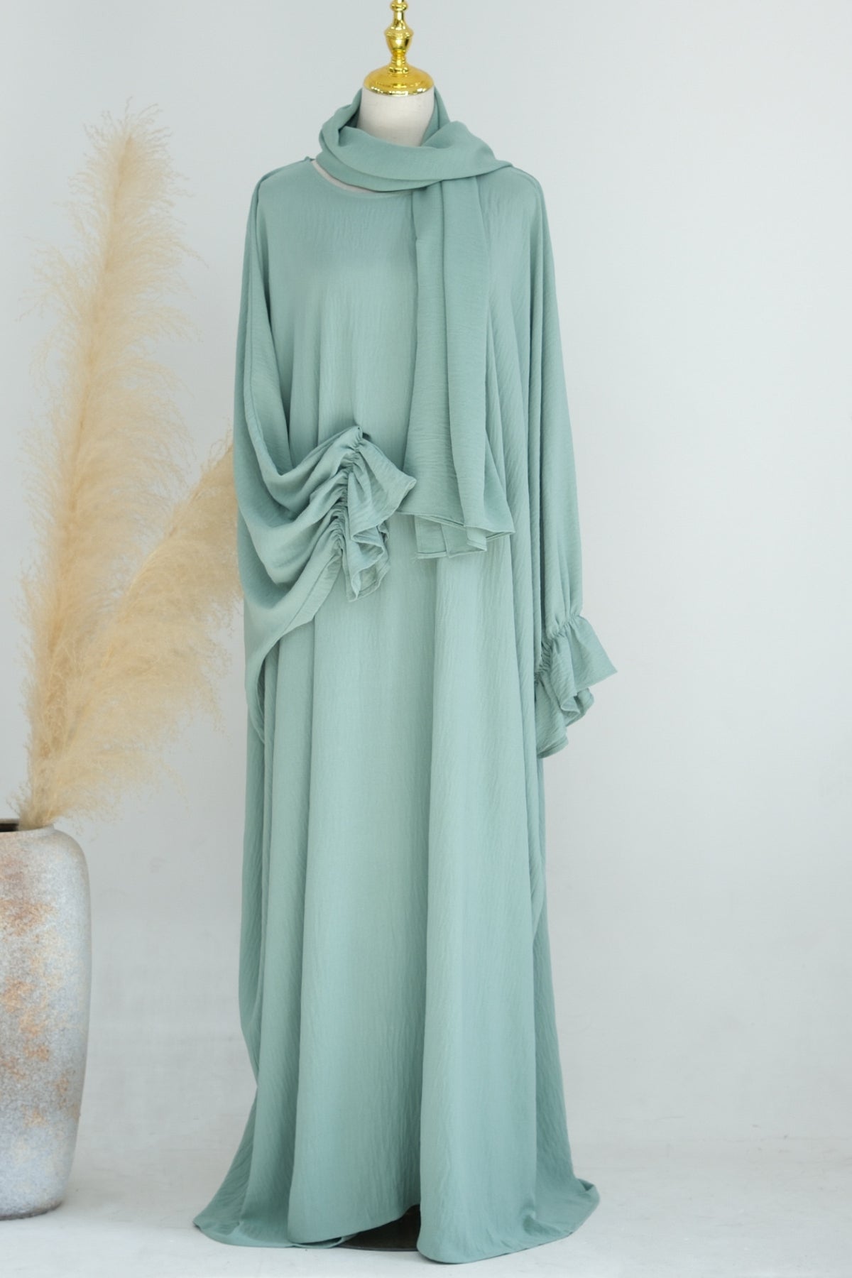 Natasha Cinched Sleeve Maxi Dress Abaya 669 - Light green