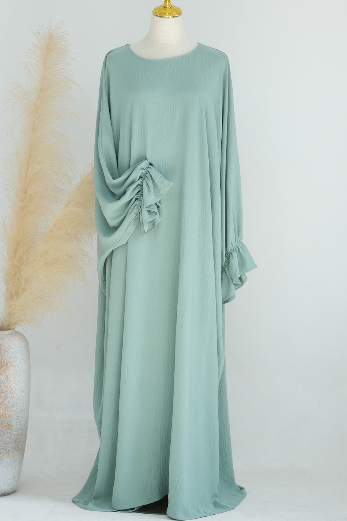 Natasha Cinched Sleeve Maxi Dress Abaya 669 - Light green