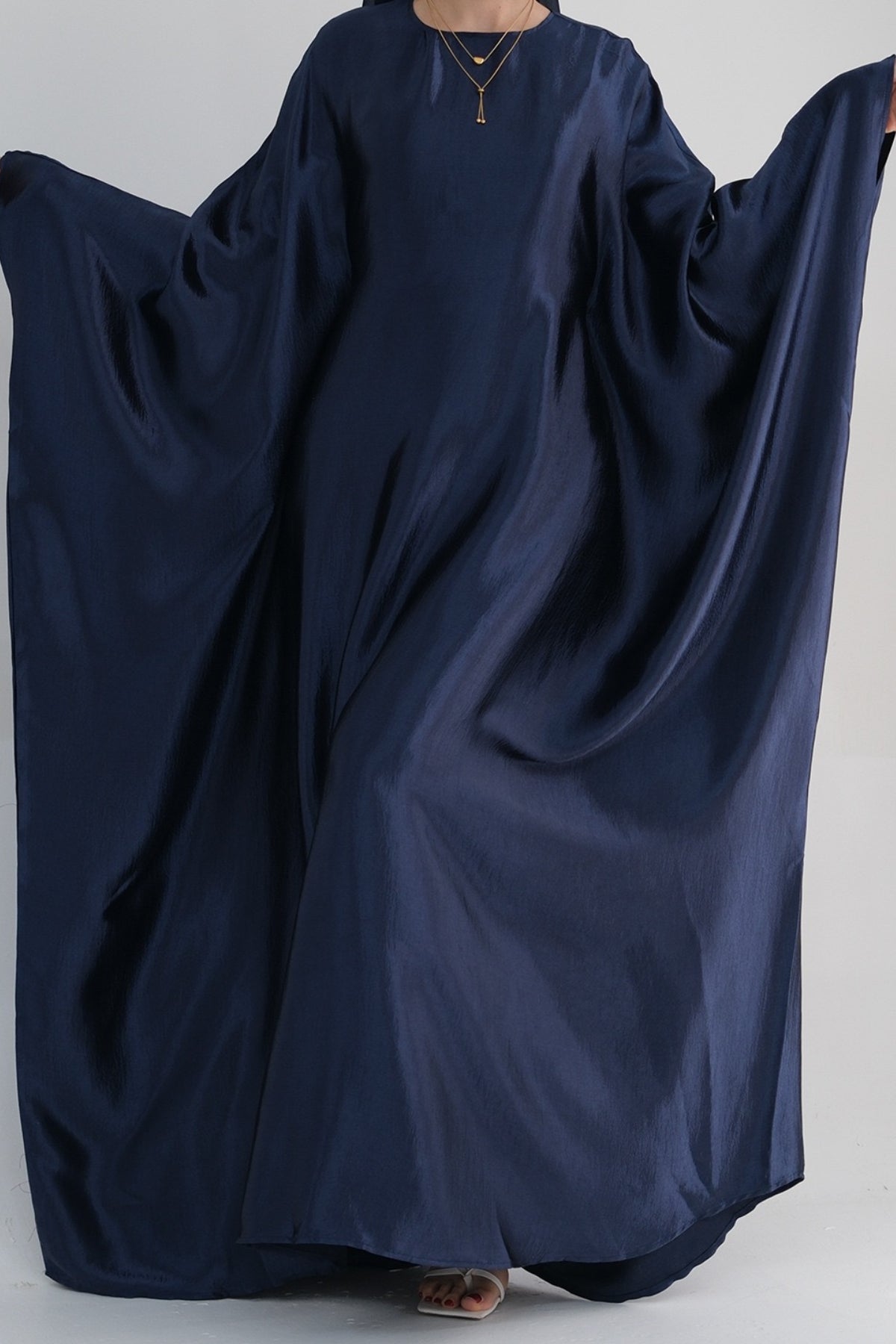 Jahari Shiny Batwing Butterfly Sleeve Maxi Dress Abaya 774-Dark Blue