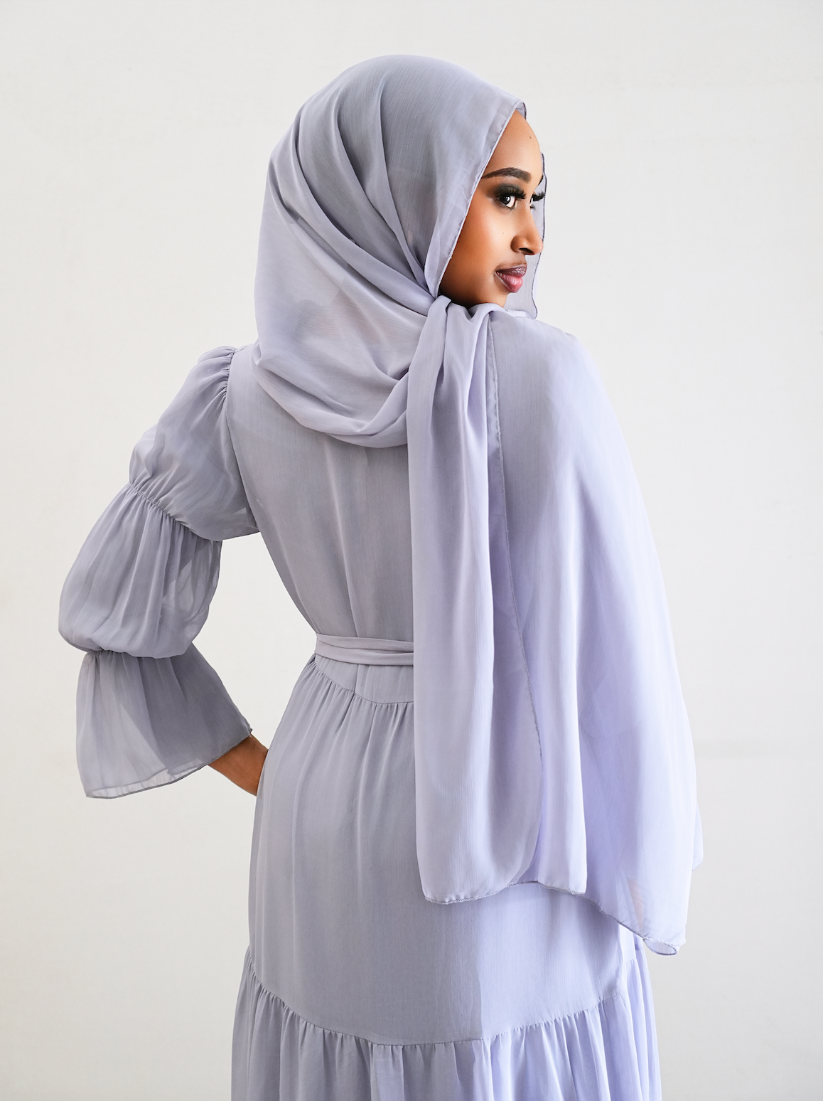 Jumana Chiffon Elastic Cuff  Open Abaya Set 866+867 - Light Grey