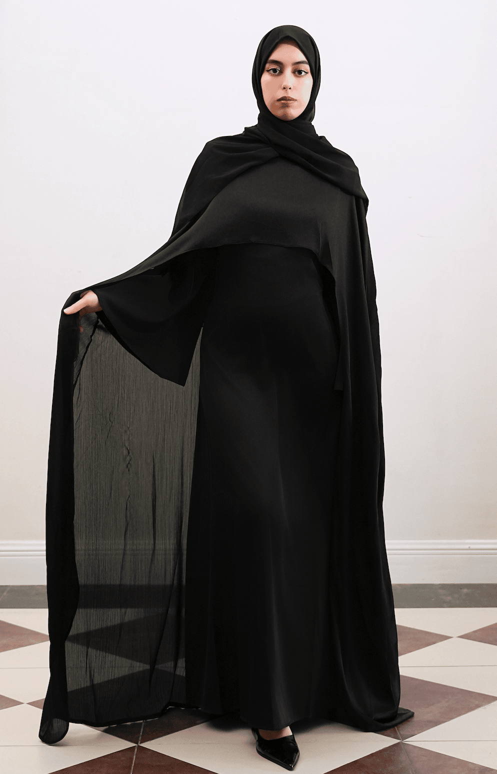 Noura Two-Piece Waist Tie Cape Elegant Abaya Set 860+920 - Dark