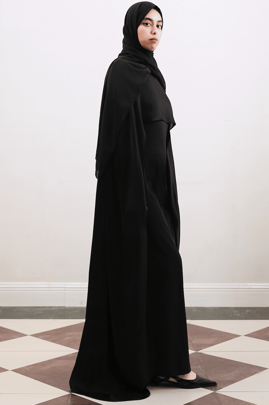 Noura Two-Piece Waist Tie Cape Elegant Abaya Set 860+920 - Dark