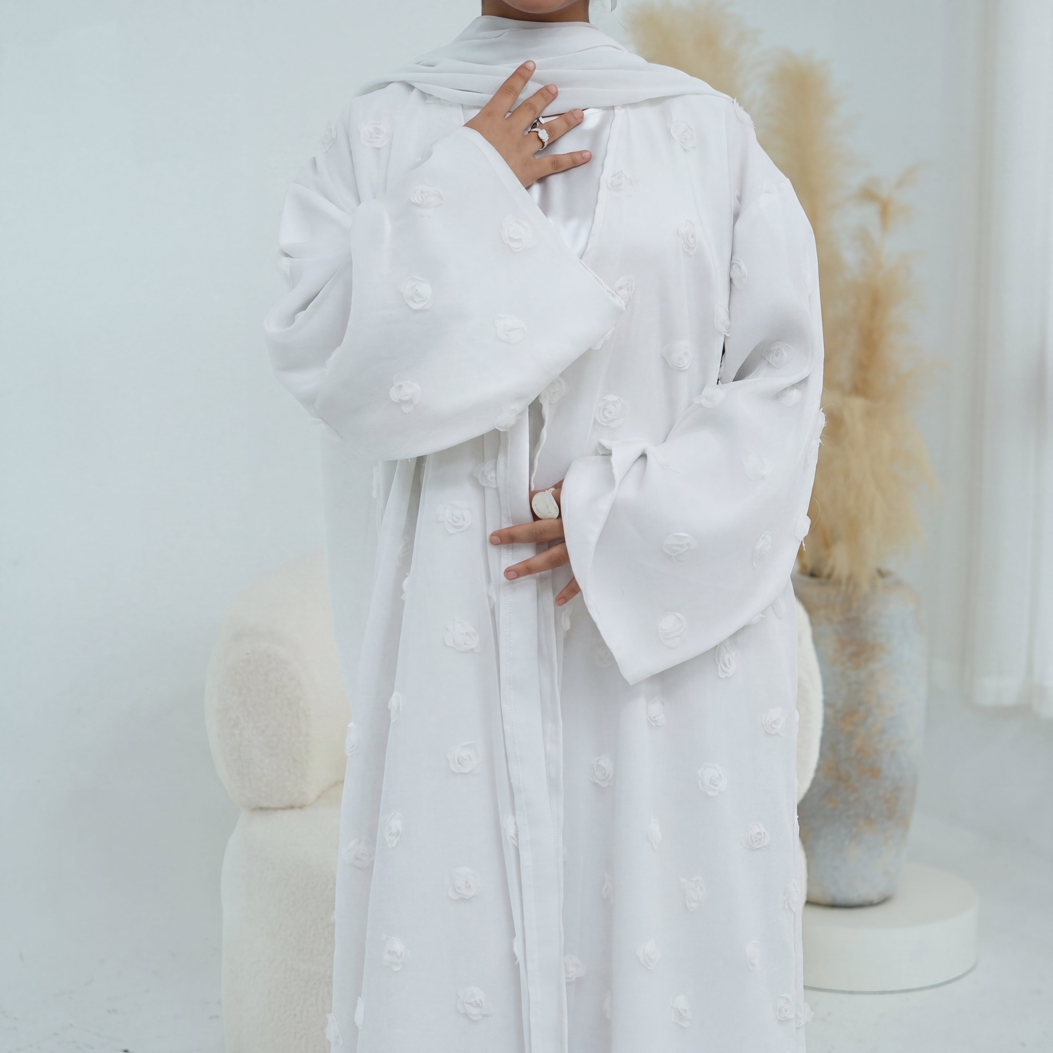 Large size three-dimensional flower decoration double-layer cardigan + scarf two-piece set LR1187