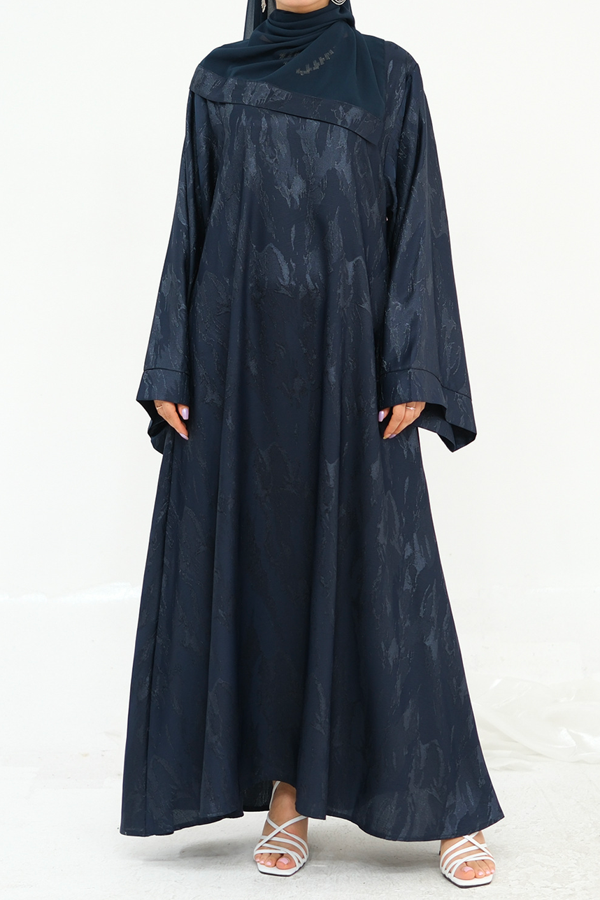 Opaline Textured-Jacquard Modest Maxi Dress DB001 – Navy Blue