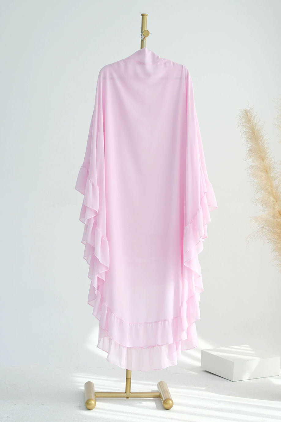 Double Layer Ruffle Maxi Hijab 926 – Pink