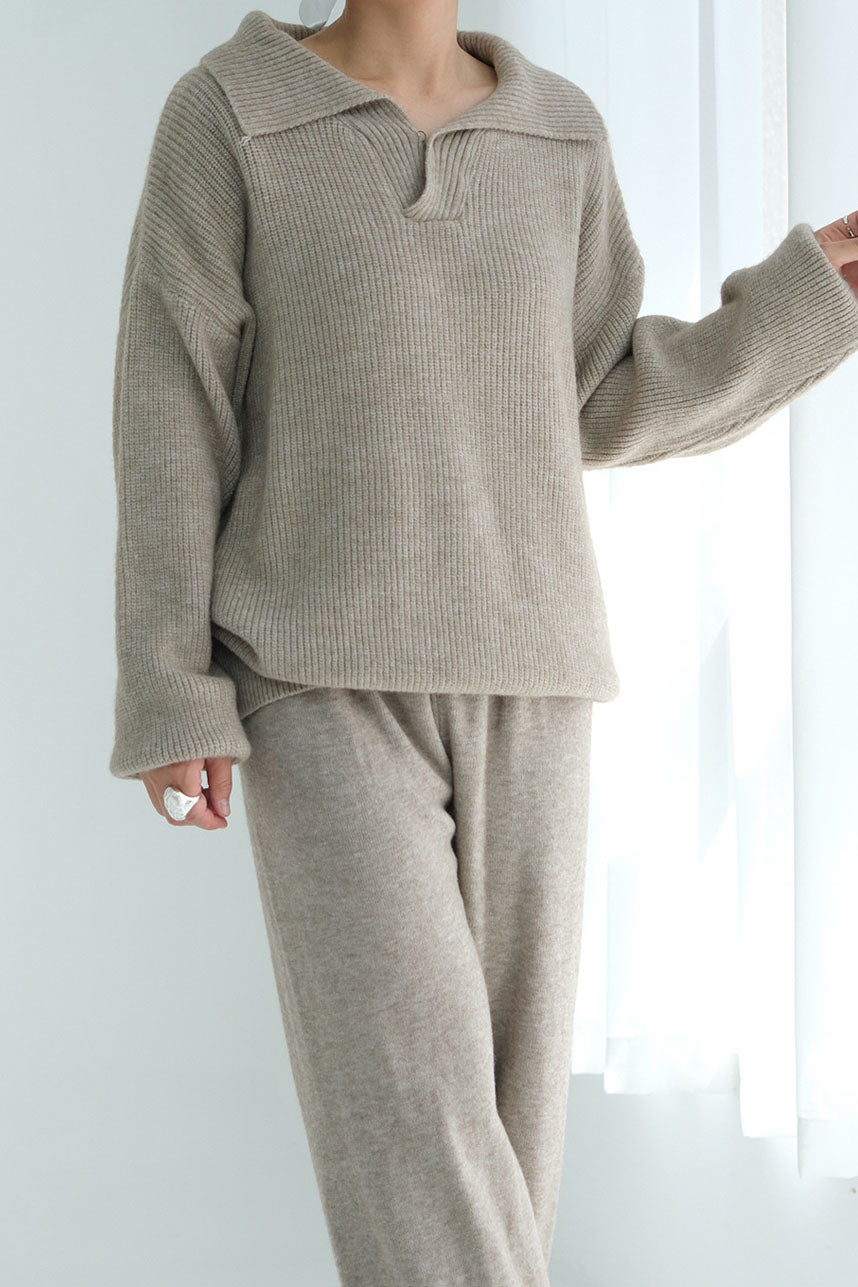 Monara Collared Thick-Knit Two-Piece Modest Set 008 – Oatmeal