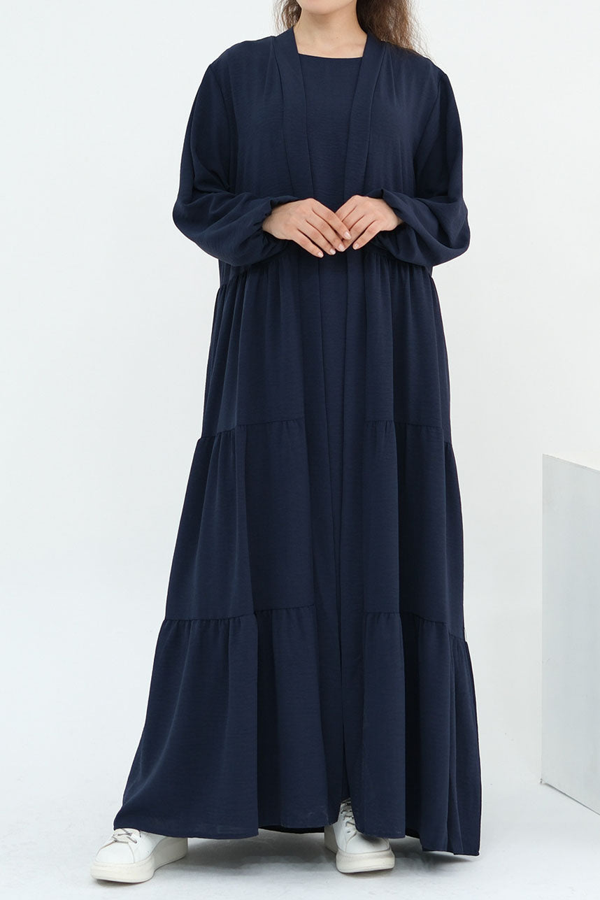 Edenveil Open Abaya & Sleeveless Dress Set 1018 – Midnight Navy