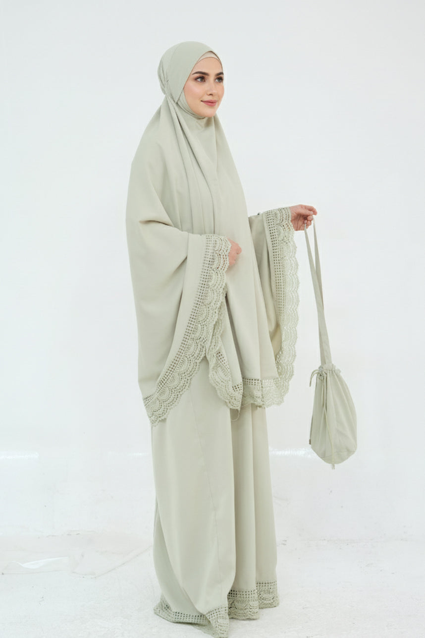 Dawnmist Lace Trim Modest Prayer Set 957 – Sage